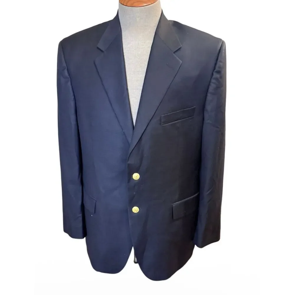 Lauren Ralph Lauren Mens Navy Blue Blazer Wool 48R Preppy Classic
